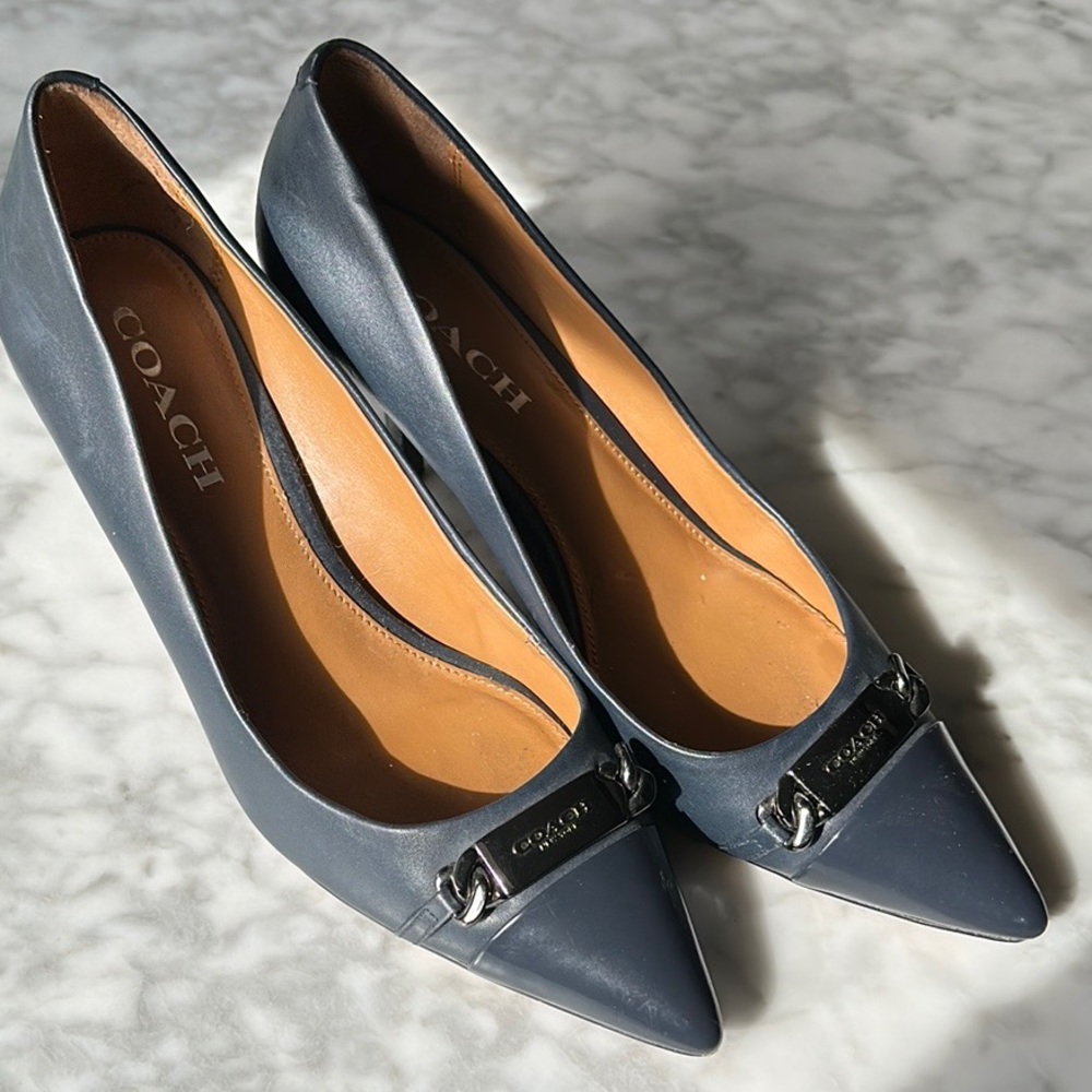 Navy Coach Bowery Pointed Heel, pump size 8.5